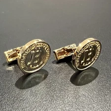Round Gold Bitcoin Cufflinks For Men Birthday Wedding Gift Cufflinks In Box