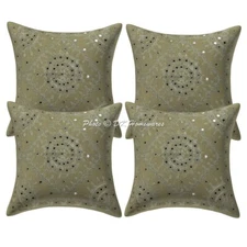 Bohemian Set Of 4 Cotton Throw Pillow Covers Embroidered 40x40 Mirrored Cushion