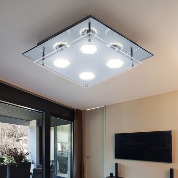 Flurleuchte Wohnzimmerlampe Deckenleuchte Led Glas Teilsatiniert Chrom 4 Flammig-image