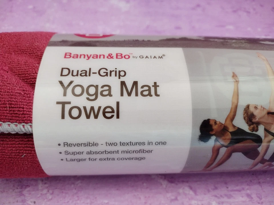Полотенце для йоги коврик двойной захват красный серый двусторонний большой 26x72 Banyan & Bo Gaiam НОВОЕ - Изображение 2 из 4