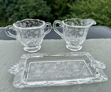 Fostoria Chintz Baroque Elegant Glass Individual Sugar Bowl Creamer + Underplate