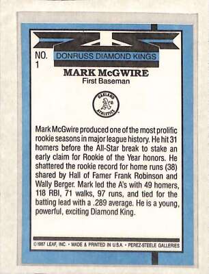 1987 Donruss Diamond Kings #1 Mark McGwire EX | eBay