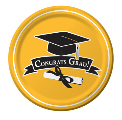 Graduation Plates Yellow Dessert 18ct Graduation Decoration Favor Party Supply