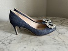 Deimille Jeweled Pearl Embellished Heels Size 38 US 8 Metallic Denim Blue — photo 2