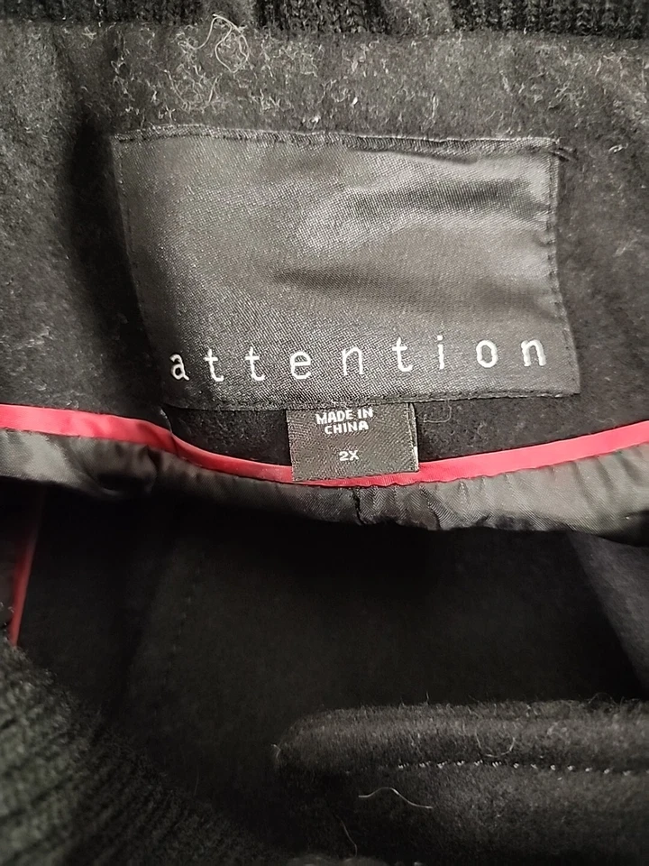 Chaqueta Gruesa Chaquetón Mezcla Lana Attention Talla Grande 2X Negra Bolsillos Abotonables Foto 4 de 4