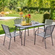 5-Piece Metal Patio Dining Set W/ Large Table 4 Chairs Outdoor Furniture Grey
