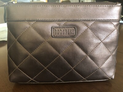 BORGHESE Bronze Metallic Quilted CosmeticMakeup Bag / Clutch ~ 8 X 6 Zippered~