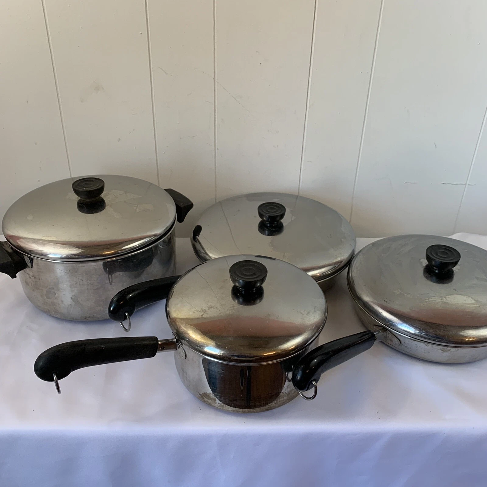 Revere Ware 1801 Stock Pot Pan Set Skillet Sauce Sautee Stainless Steel Lids