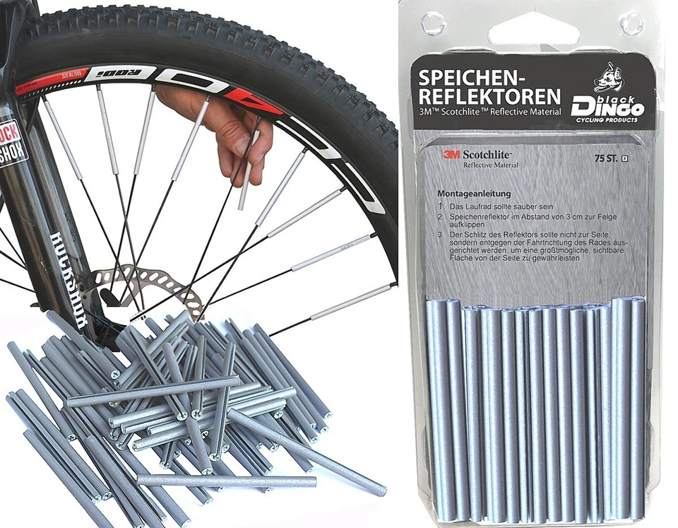 Black Dingo Speichensticks 75 Stück 3M Scotchlite Speichenreflektoren Strahler