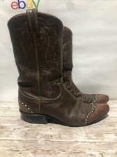 Vintage Western Tony Lama Boots Women's 8 Lizard Cap Toe Brown Mid Calf