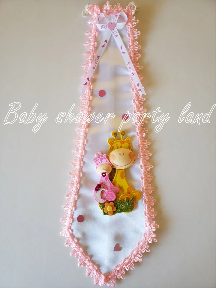 Corbata Dad To Be | Decoración Baby Shower | Jirafa | Rosa | Es una niña Foto 2 de 4