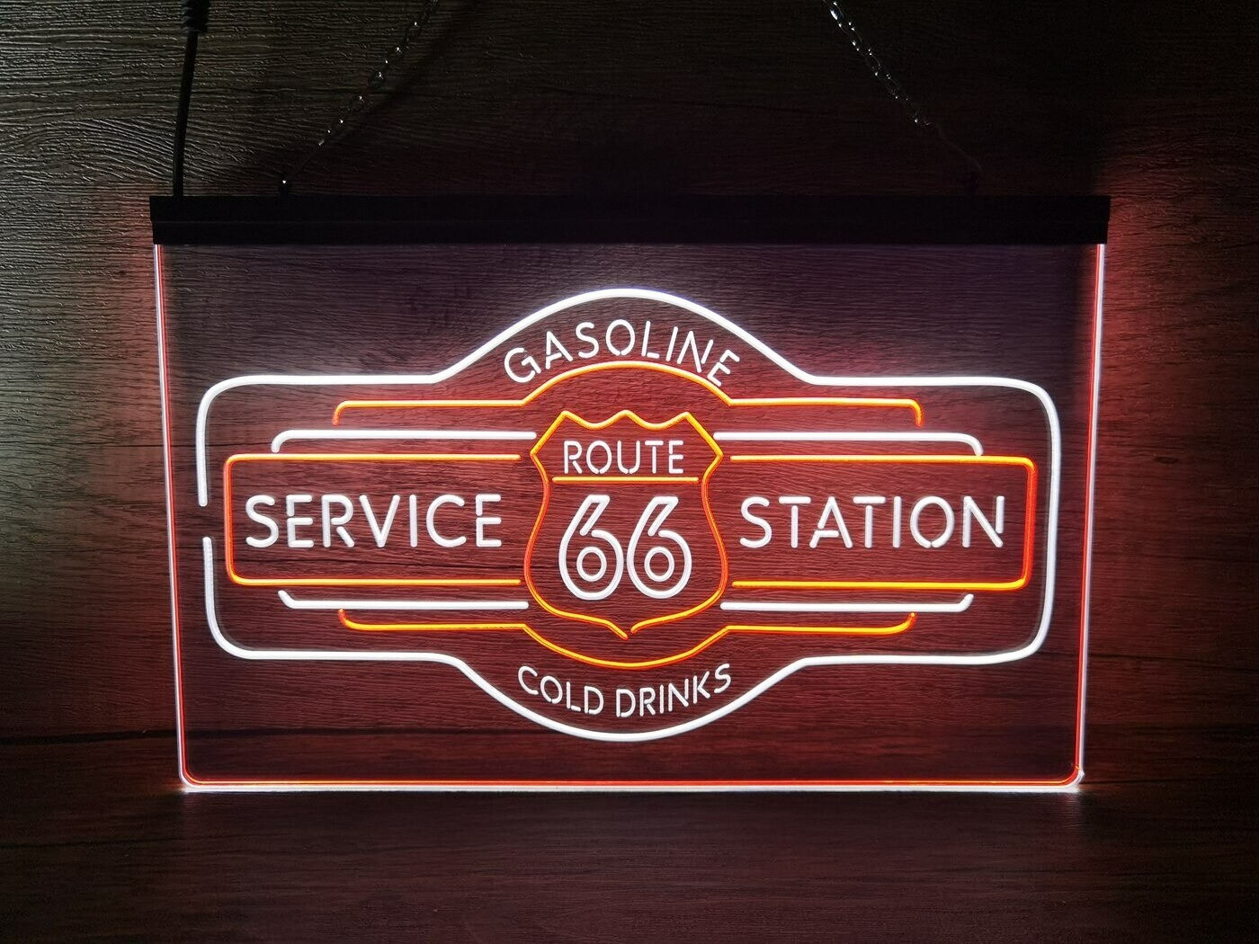 Route 66 Retro Gas Station LED Neon Sign – Vintage Gasoline Drinks Wall Light Display for Home, Bar, or Café Décor