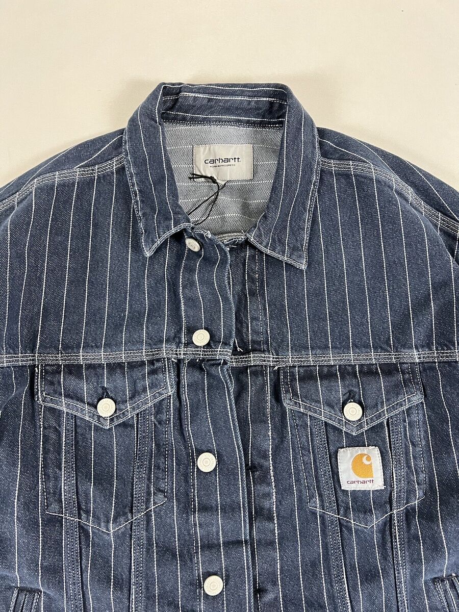 CARHARTT WIP ORLEAN STRIPE JACKET BLUE/WHITE STONE WASHED L CARHARTT WIP ORLEAN STRIPE JACKET BLUE/WHITE STONE WASHED L