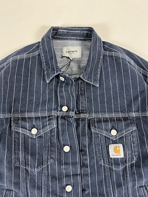 CARHARTT WIP ORLEAN STRIPE JACKET BLUE/WHITE STONE WASHED L CARHARTT WIP ORLEAN STRIPE JACKET BLUE/WHITE STONE WASHED L