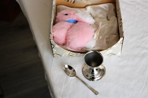 Yeoman Plate Silver Plated Egg Cup & Spoon with Pink Bunny Christening Set Gift - Picture 5 of 12