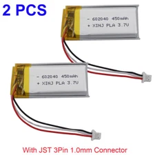 2pcs 3.7v 450mAh 1.665Wh Li-Polymer Rechargeable Li Battery 602040 JST 3Pin 1.0