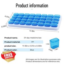 Blue 31 Day Monthly Pill Organizer Large Travel Pill Case Vitamin Medicine Box