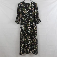 Reformation Dress Women 12 Carolena Midi Black Floral Lined Feminine Chic Flowy