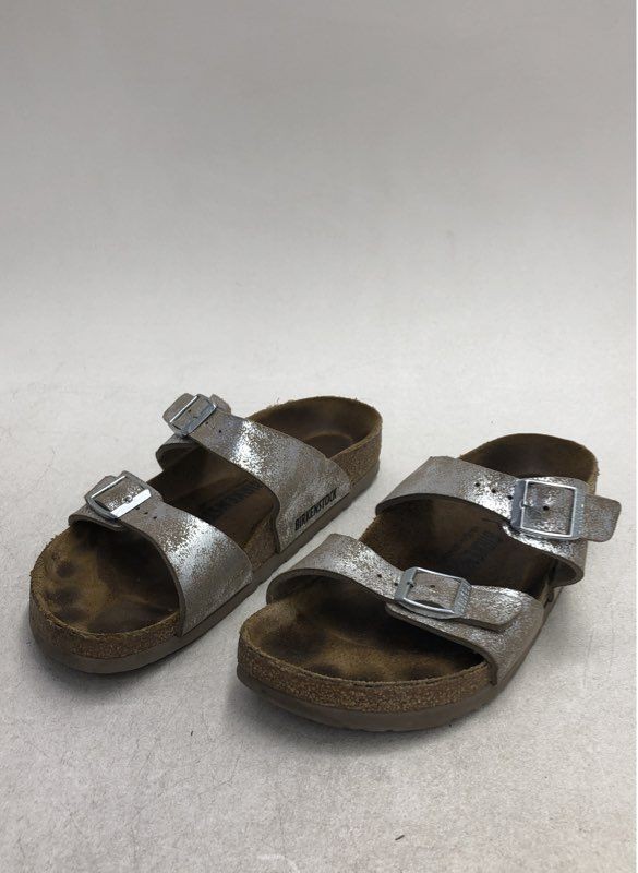 Birkenstock Arizona Metallic Silver Distressed Slide Sandals Women's Size 37