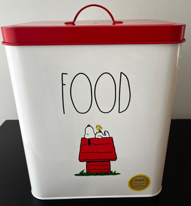 Peanuts X Rae Dunn SNOOPY 12" Metal Dog Food Storage Container with Handles, Lid