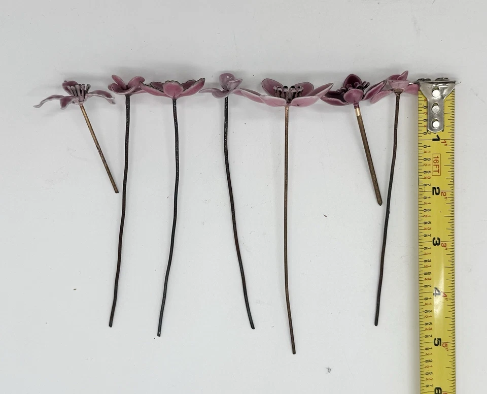 Vintage Lot 7 Bovano Of Cheshire Enamel Flowers Loose Stems 2.25-5.5” - Image 3 of 4