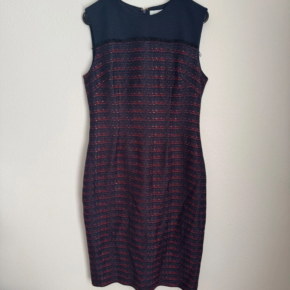 ST. JOHN Sleeveless Tweed Sheath Dress - Blue Red Work Career Cocktail 10 - Image 4 of 4