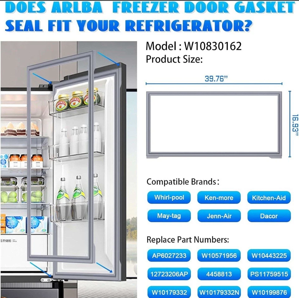 Junta de puerta francesa para refrigerador W10830162 2 piezas Foto 2 de 4
