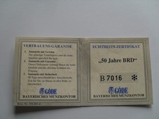 Münz Echtheits-Zertifikat / 1995 - 50 Jahre BRD Deutsches Markstück