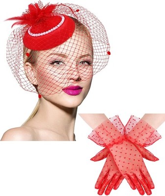 20s 50s Tea Party Hat Clip and Gloves Set Fascinator Hat for  display picture 1