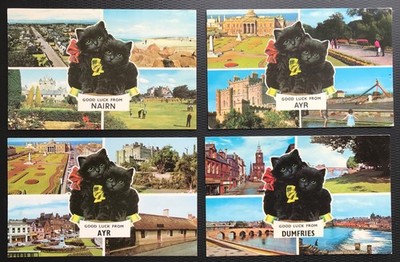 Scottish Life 4 Postkarten Viel Glück Schwarze Katzen Ayr Dumfries Nairn