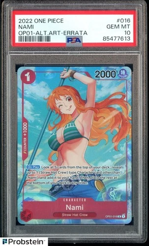 2022 One Piece OP01 EN Alternate Art #016 Nami Errata PSA 10 GEM MINT