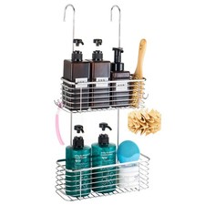 Shower Rack Double Layer organizer storage Steel Over Door Storage Basket Silver