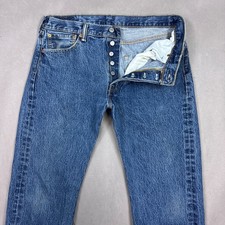 Jeans Levis 501 uomo 34x32 blu denim pantaloni bottoni mosca sbiadito abbigliamento da lavoro dritto