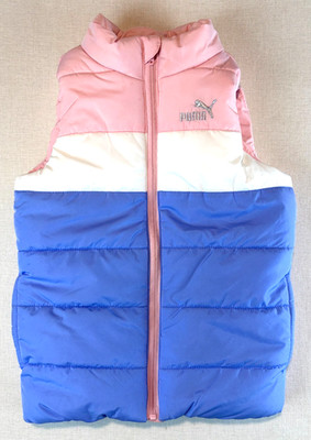 Puma Girls' Color Block Puffer Full Zip Vest Pink, White, Purple Sz XS 5/6