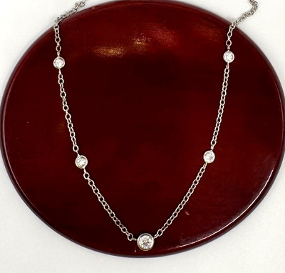 18 Karat Weißgold Damen runder Diamant Meterware Halskette, 16,5 Zoll 7 Diamanten