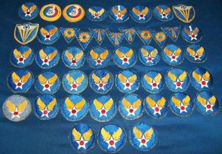 LOT OF 46 ORIGINAL CUT EDGE WW2 MISC. AIR FORCE PATCHES REMOVED FROM BLANKET