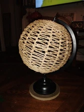 Rosevilla Brown Globe Rattan Globe On A Black Metal Stand Mid Century Modern