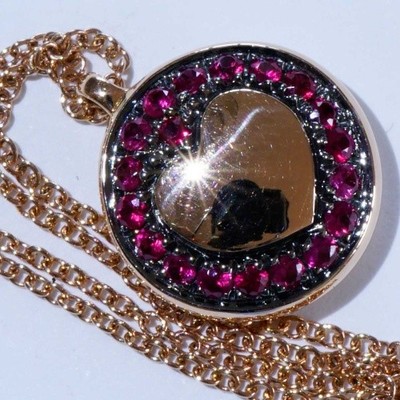 LOVE Saphir Herz Anhänger m. Kette 750er Rosegold....supercool gearbeitet in Tra