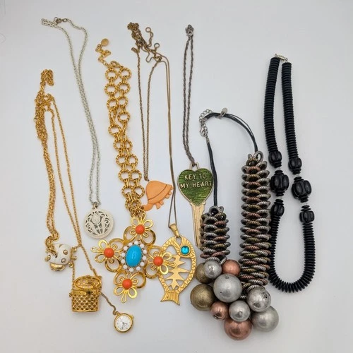 Vintage Costume Jewelry Pendant Necklace Lot 70s 80s 90s Caché watch Graziano