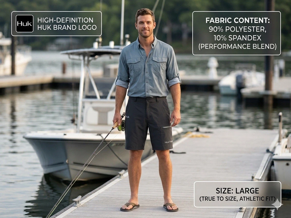 Huk Fishing Shorts Mens Black Performance Quick Dry Cargo Pockets Laser Vent