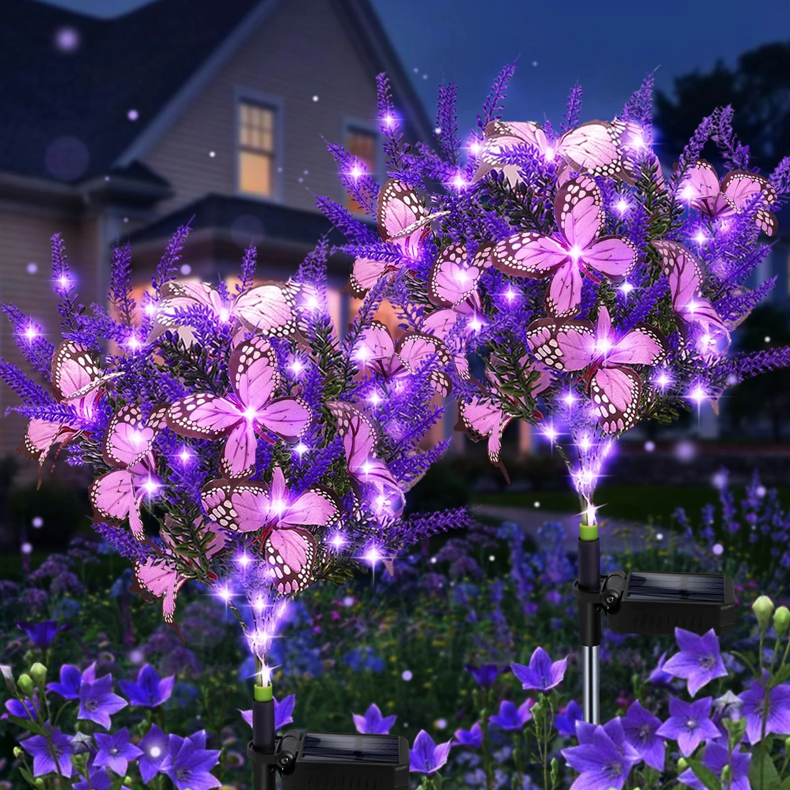 Solar Garden Lights Outdoor, 2 Pack Purple Lavender Solar Butterfly Lights Ga...