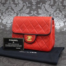 CHANEL Matelasse Lamb Skin Red Mini Flap Chain Shoulder Bag 2815 Rise-on