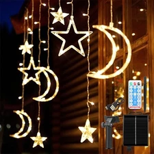 Moon Stars Solar String Lights for Outdoor, Christmas Decorations Curtain 