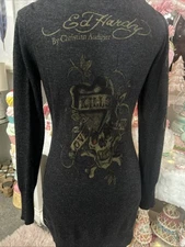 Y2K Ed Hardy Christian Audigier Love Kills Slowly Cardigan Sweater Tunic Top L