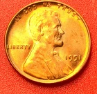 1951-P Lincoln Wheat Cent Penny GEM RED BU From an Original Bank Roll