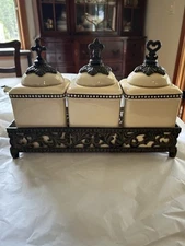 GG Collection gracious goods 3 Canister & Stand, Acanthus,  Faith Hope And love