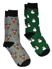 Men's Christmas Socks Snowmen All-Over Print  Reindeer Size 10-13 2-Pair Set