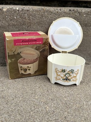 Vintage Contoura Powder Puff Box with Original Puff & Box Vanity Decor MCM