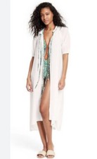 Women's Tie-Front Puff Sleeve Cover Up Dress - RHODE White  Pool Beach N New Nwt