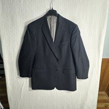 Hart Schaffner Marx 46R Relaxed Fit Navy Chalk Stripe Flannel Sport Coat USA
